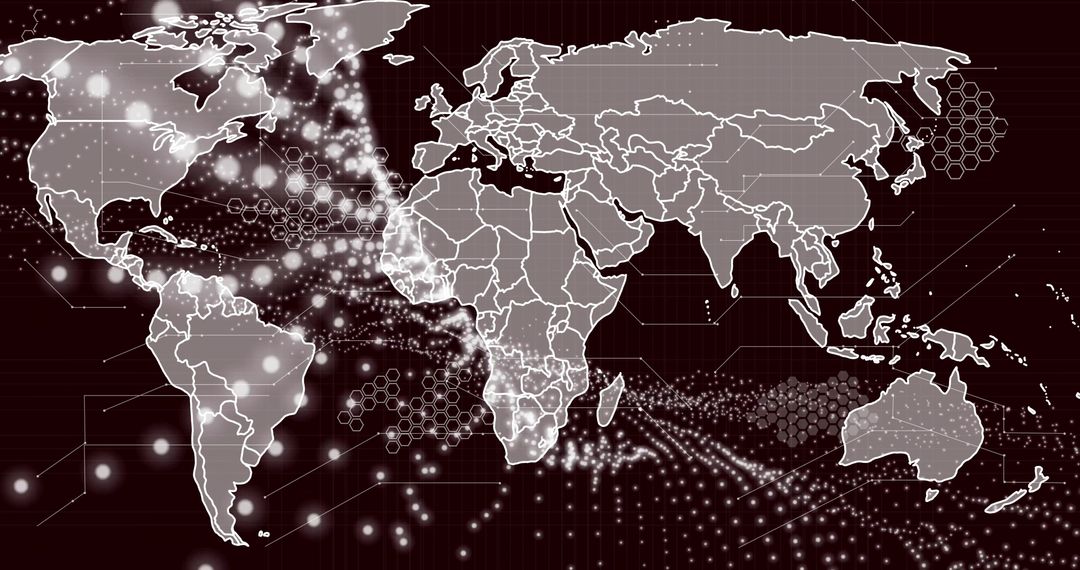 Global Digital Networking with Data Visualization on Burgandy Background