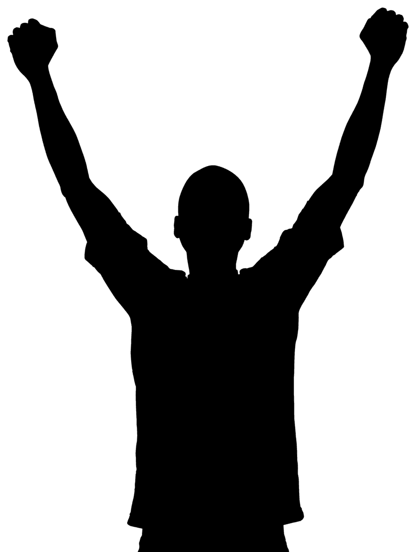 Silhouette of Man Raising Hands on Transparent Background