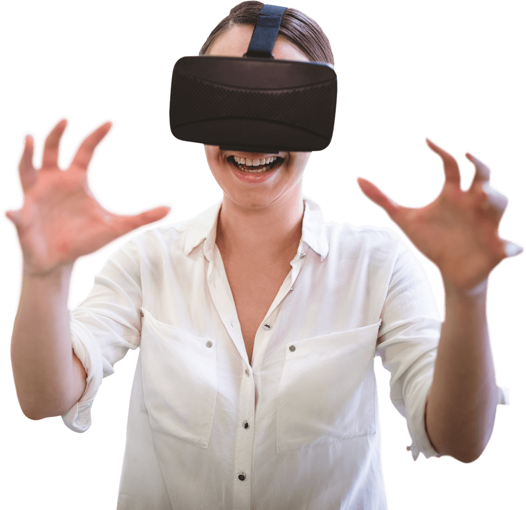Caucasian Woman Enjoying Virtual Reality with Transparent Background