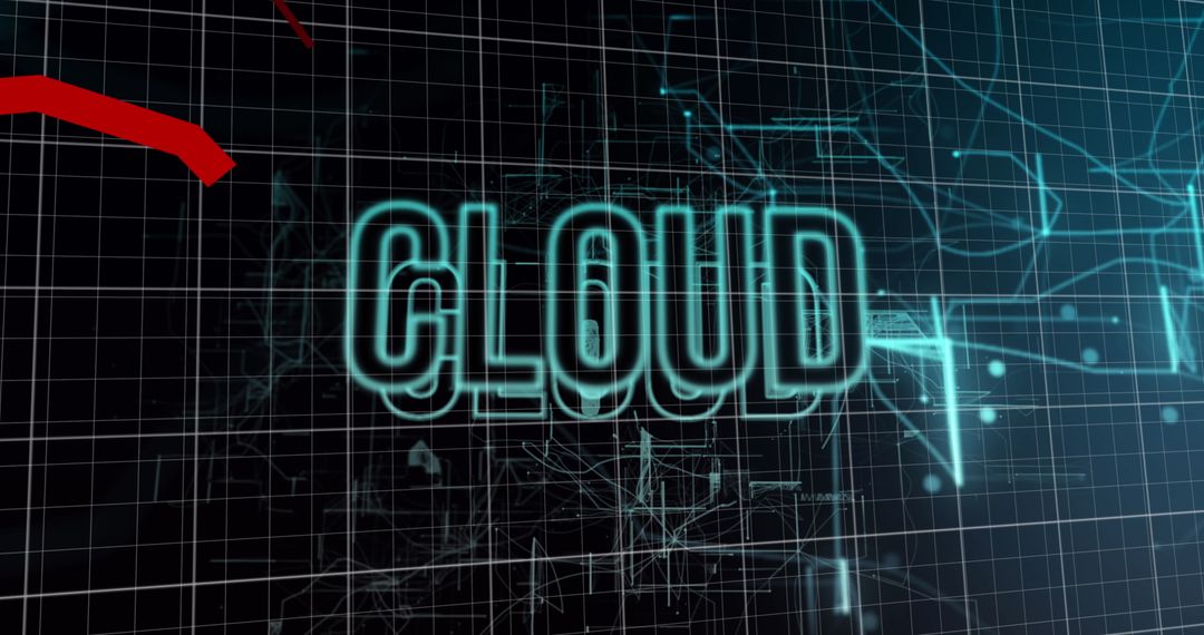 Digital Cloud Display with Neon Grid Lines