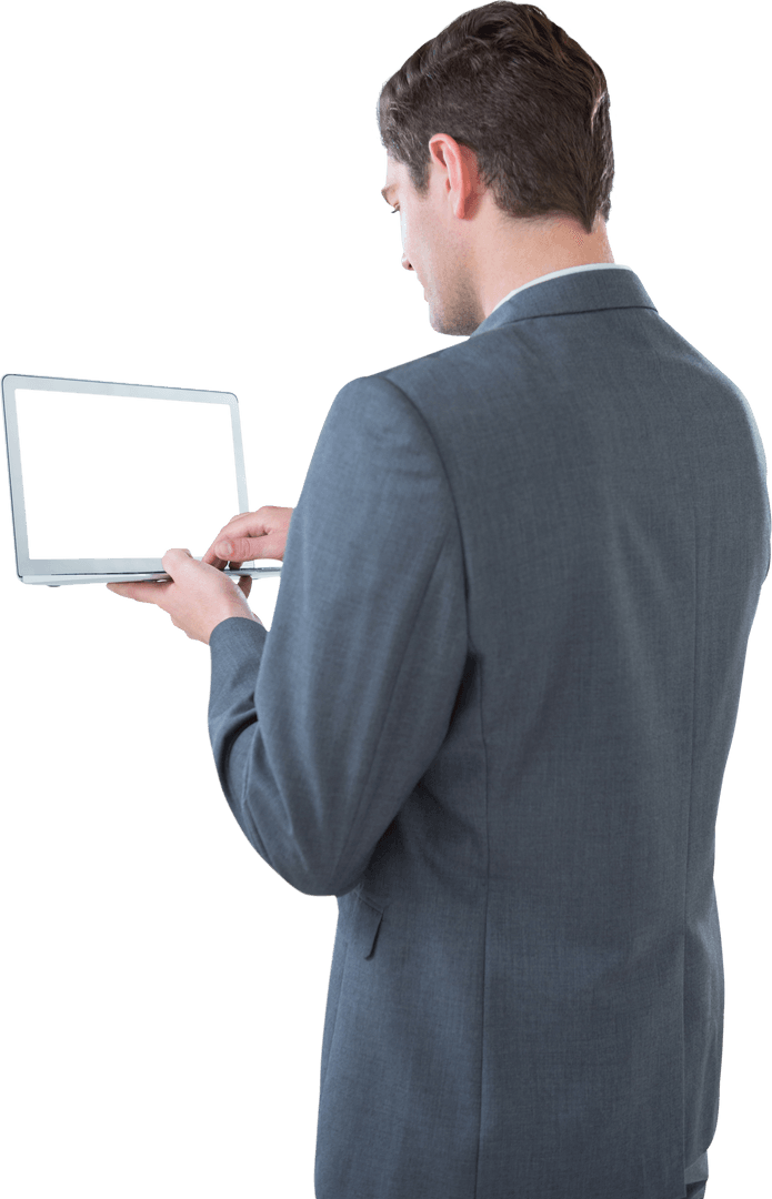 Businessman Working on Tablet, Transparent Background