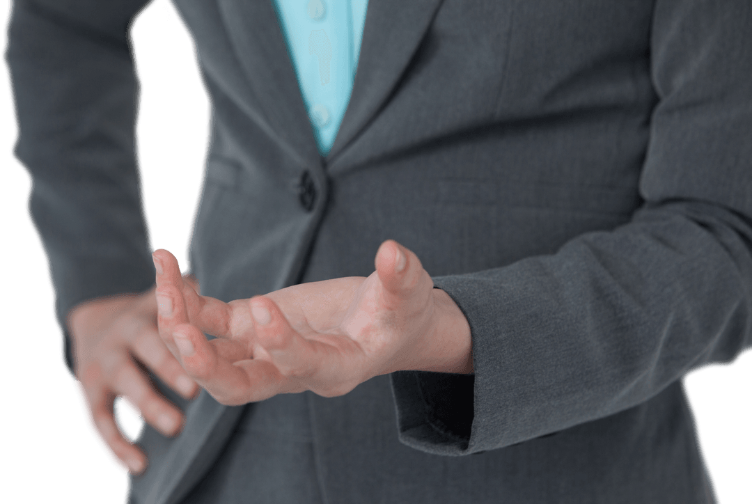 Transparent Businesswoman Gesturing Open Hand Expression