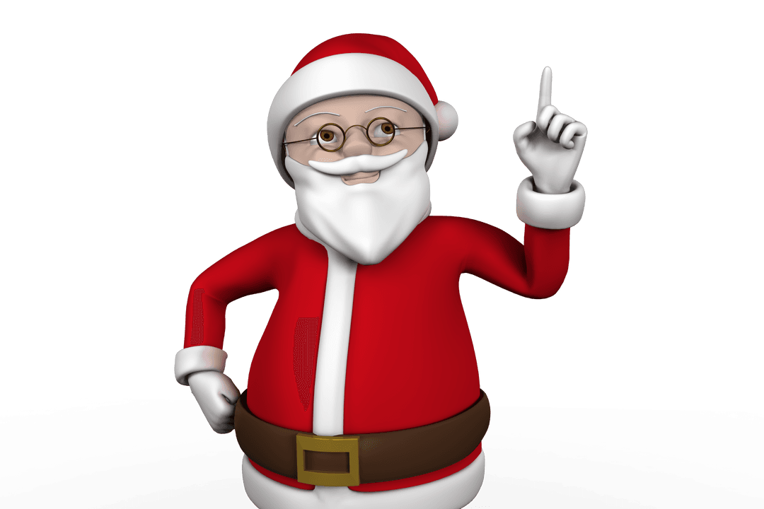 Cheerful Santa Claus Pointing with One Finger on Transparent