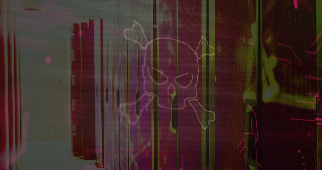 Futuristic Data Center with Glitch Art and Cyberpunk Elements