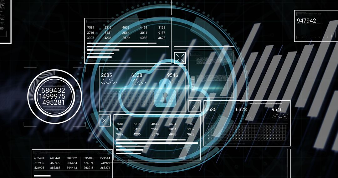 Holographic Cloud Icon with Padlock on Cybersecurity Dashboard