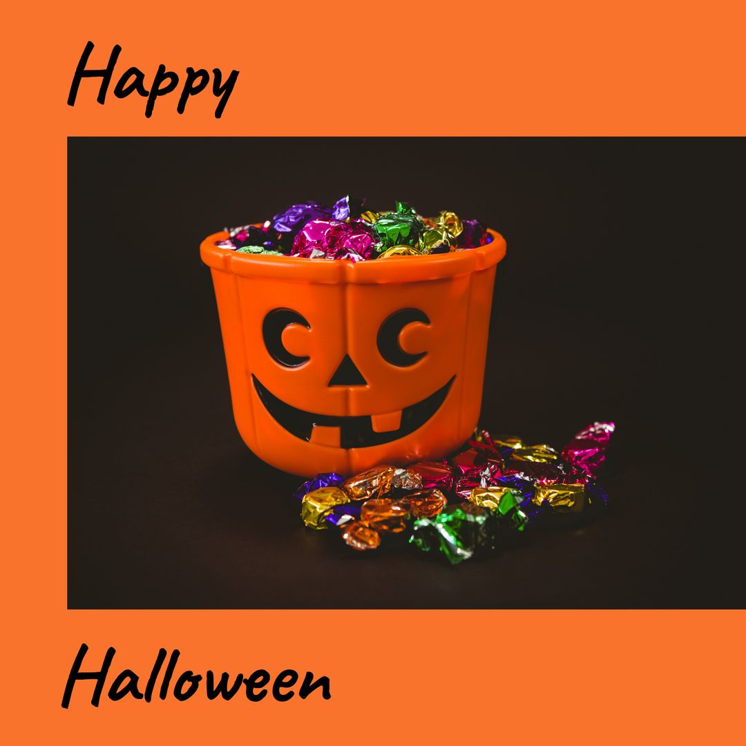 Halloween Pumpkin Basket Brimming with Colorful Wrapped Candies