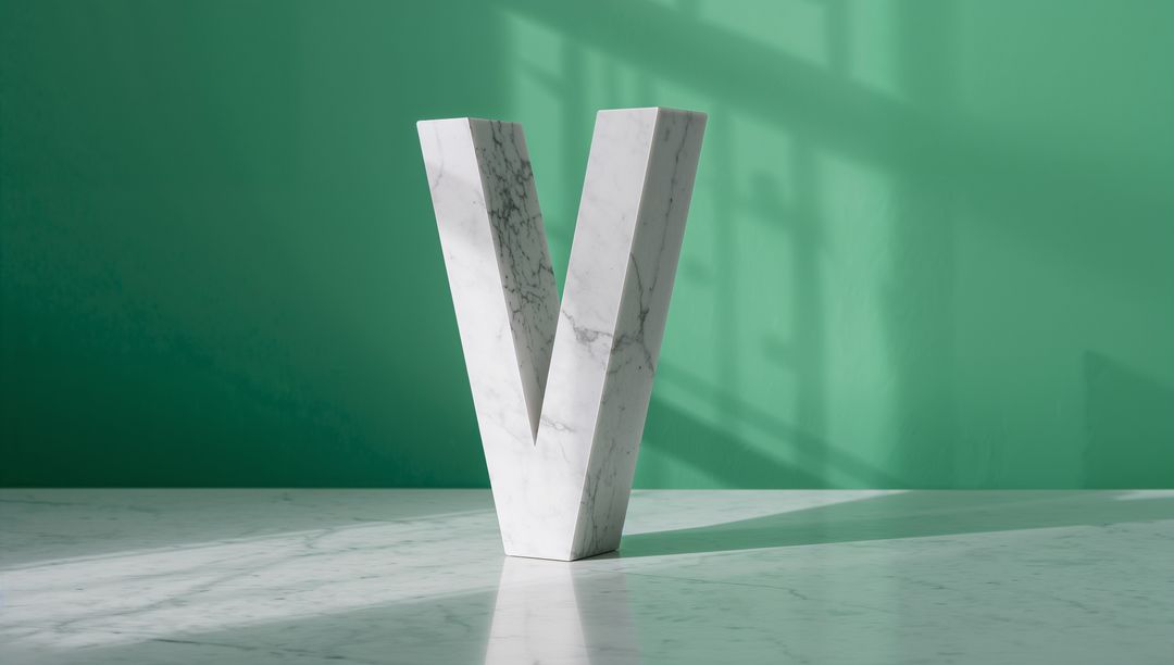 Marble V Sculpture on Geometric Background with Window Shadow