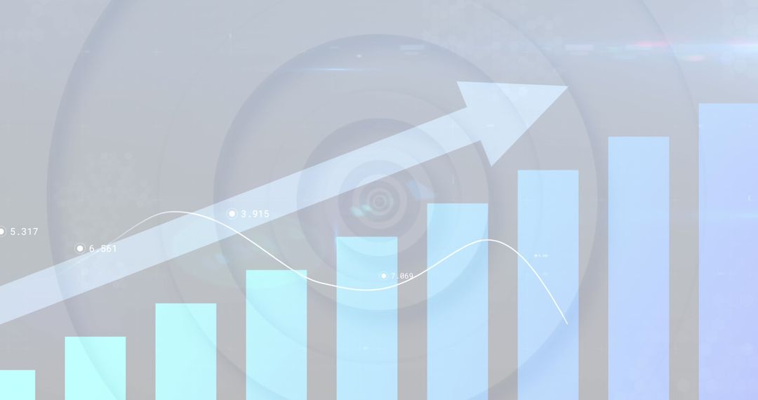 Abstract Cyan Bar Chart with Upward Arrow on Soft White Background