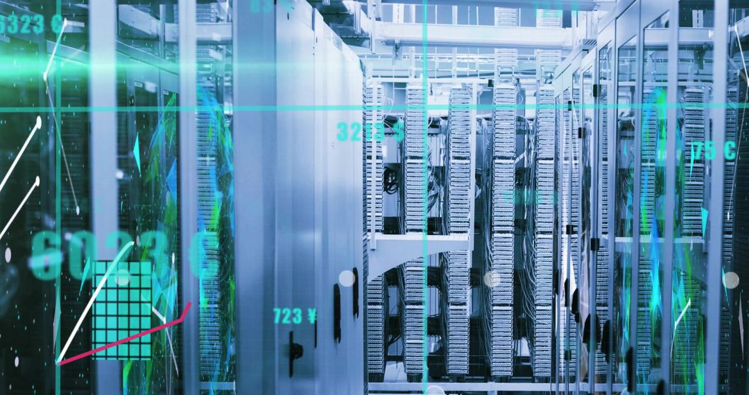 Data Center with Digital Overlay Indicating Global Connectivity