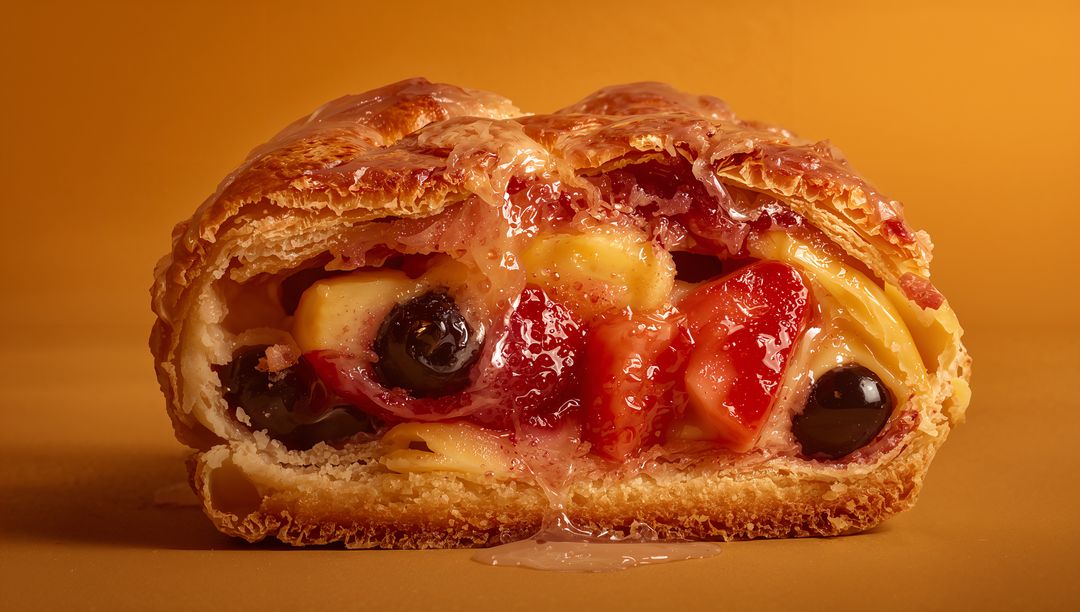 Glazed Berry Custard Danish Half Showing Flaky Golden Crust and Glossy Filling