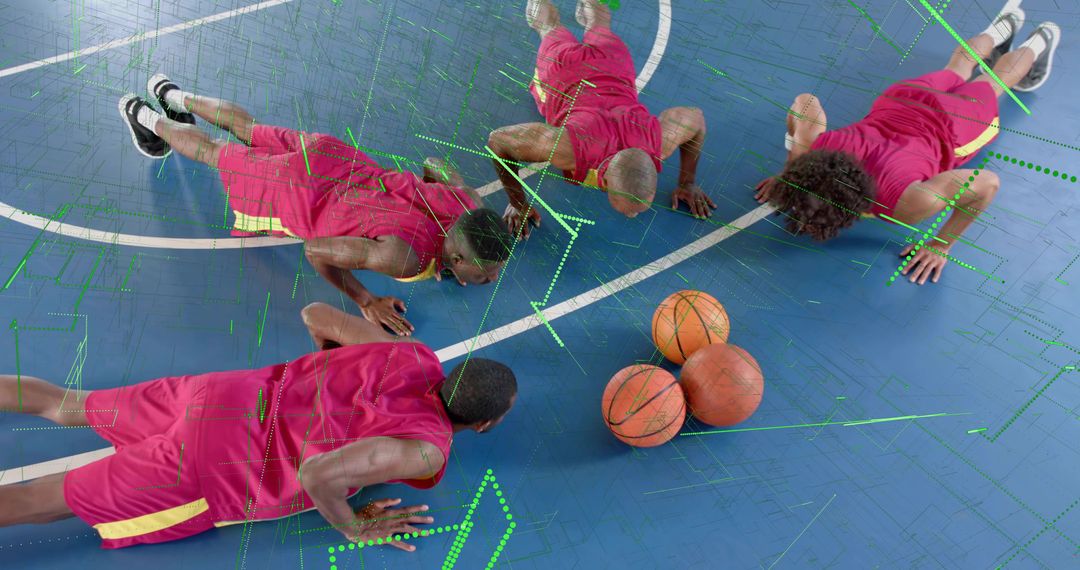 Basketball Team Focused on Fitness Training with Digital Analysis