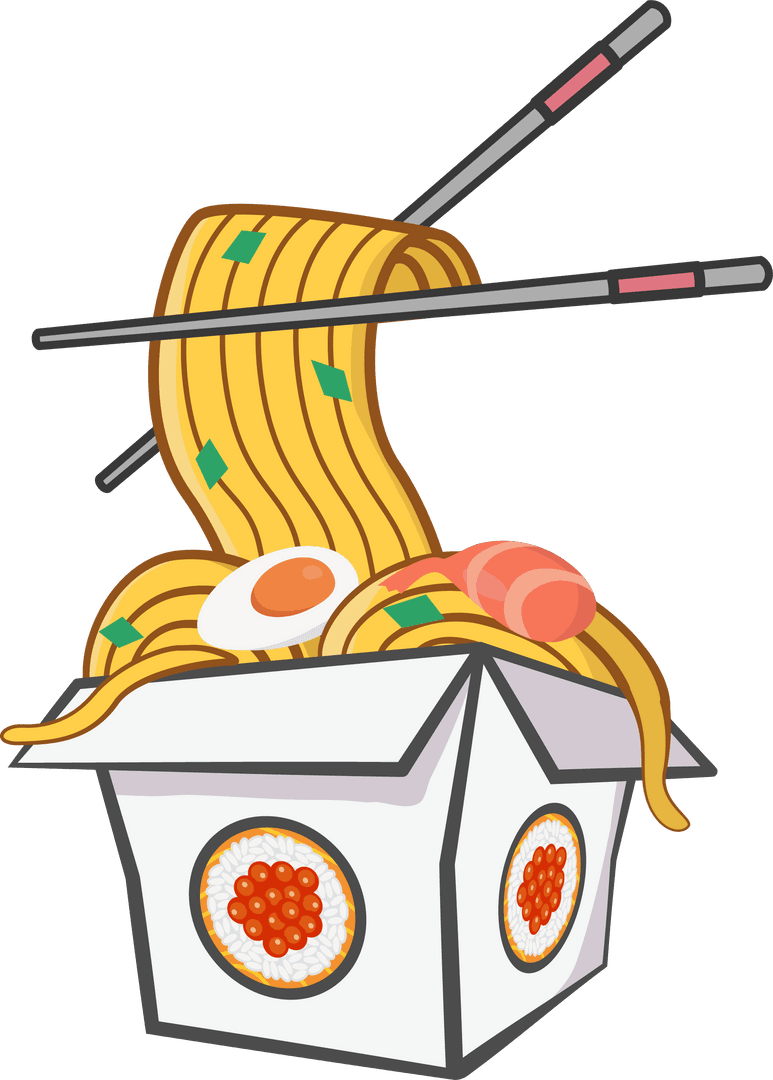 Transparent Asian Takeout Illustration Featuring Noodles and Chopsticks