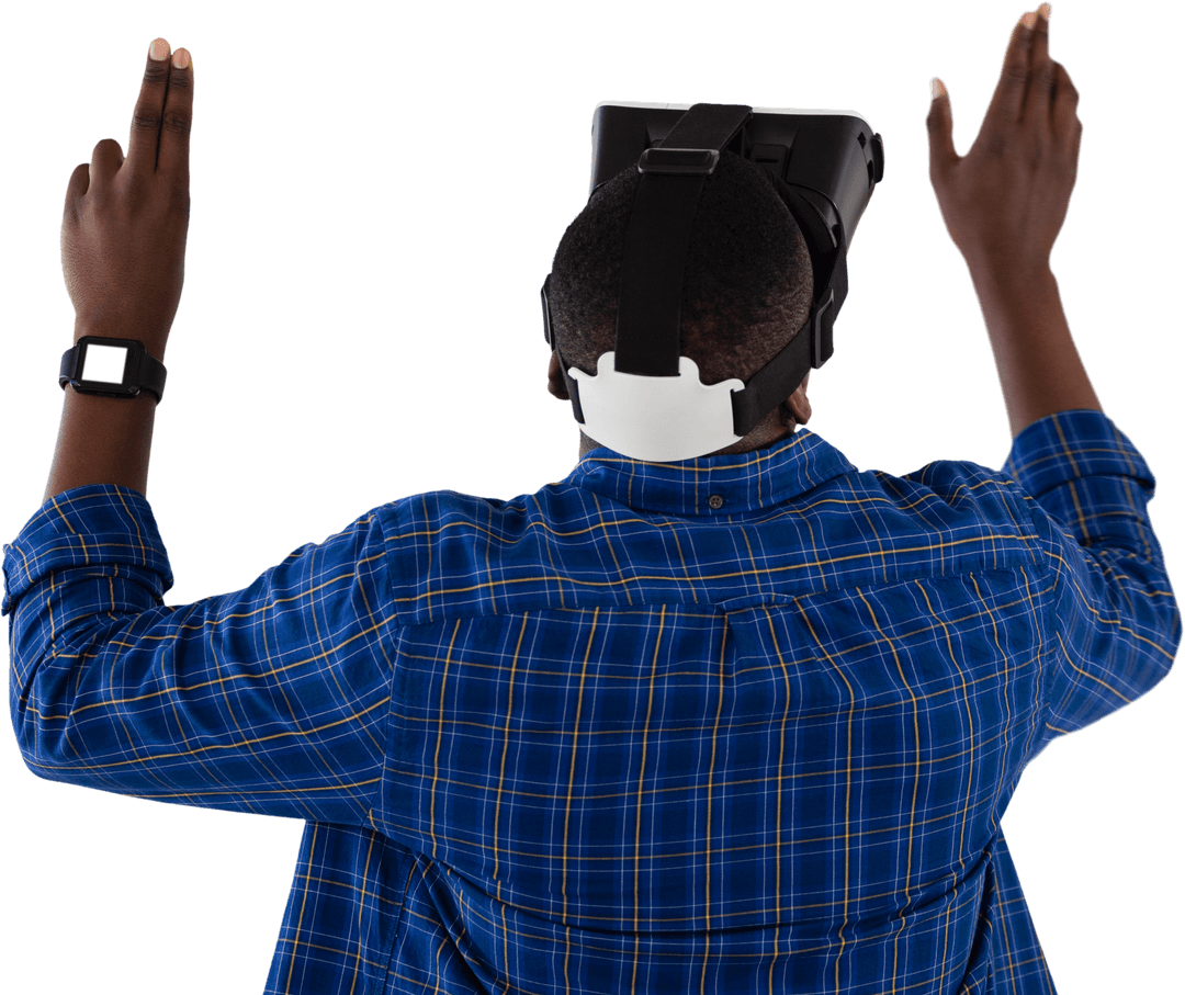 Man Interacting with Virtual Reality Technology, Transparent Background