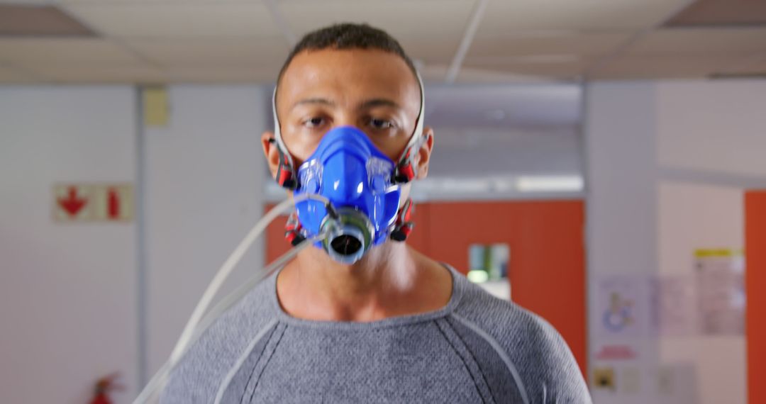 Man Undergoing Pulmonary Function Test in Medical Facility