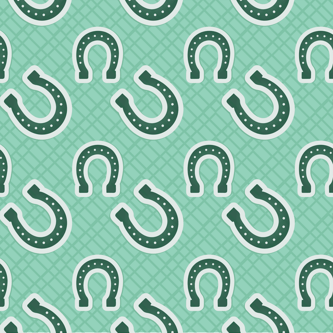 Seamless Pattern of Blue Horseshoes on Green and Transparent Background