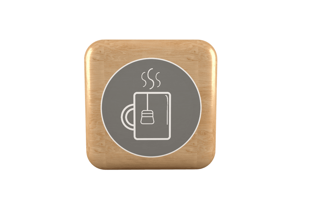 Transparent Wooden Icon with Steaming Hot Tea Mug Illustration