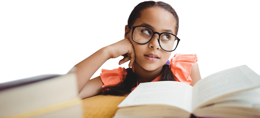 Thoughtful Young Girl Daydreaming By Book Transparent Background