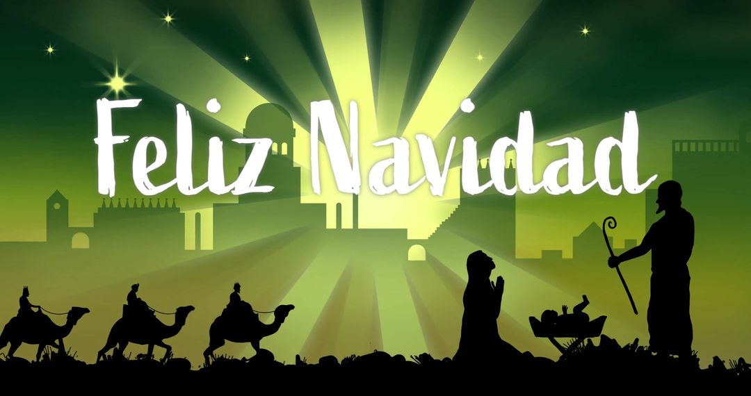 Feliz Navidad Text Over Nativity Scene Silhouette