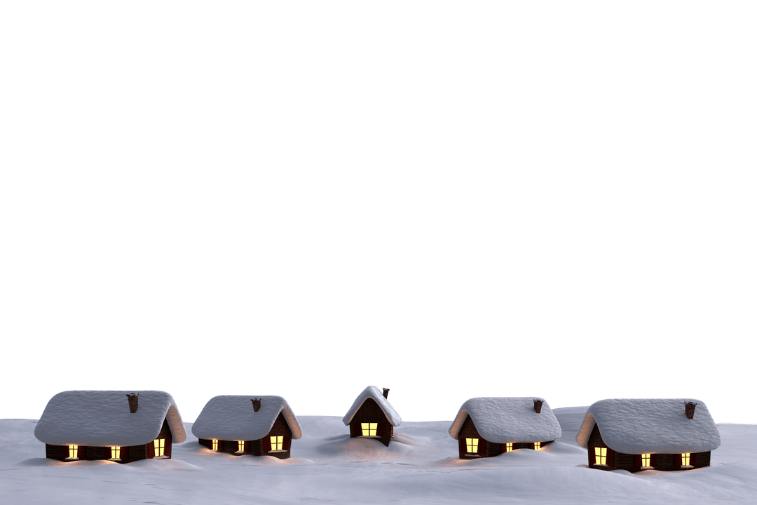 Snow-Covered Winter Cottages on Transparent Background
