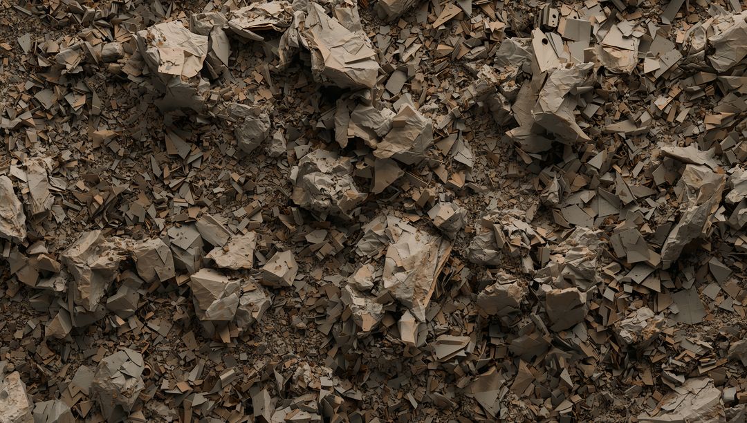 Crumpled Brown Paper and Torn Cardboard Pile Recycling Texture with Shredded Fragments