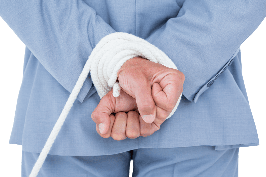 Transparent Businessman Hands Tied with Rope Concept Financial Pressure