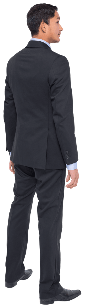 Smiling Biracial Businessman Facing Away Transparent Background
