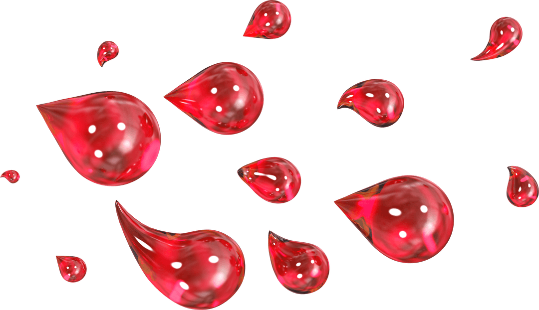Red Shiny Transparent Water Drops on White Background
