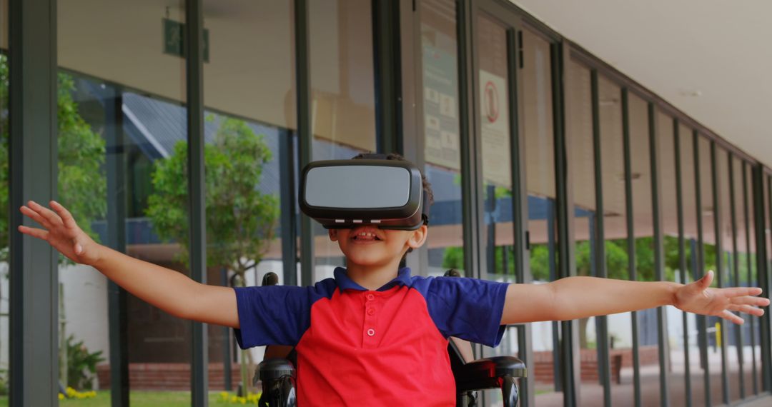 Schoolboy in Wheelchair Enjoying Virtual Reality Experience
