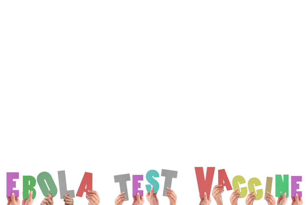 Hands Holding Letters Ebola Test Vaccine on Transparent Background