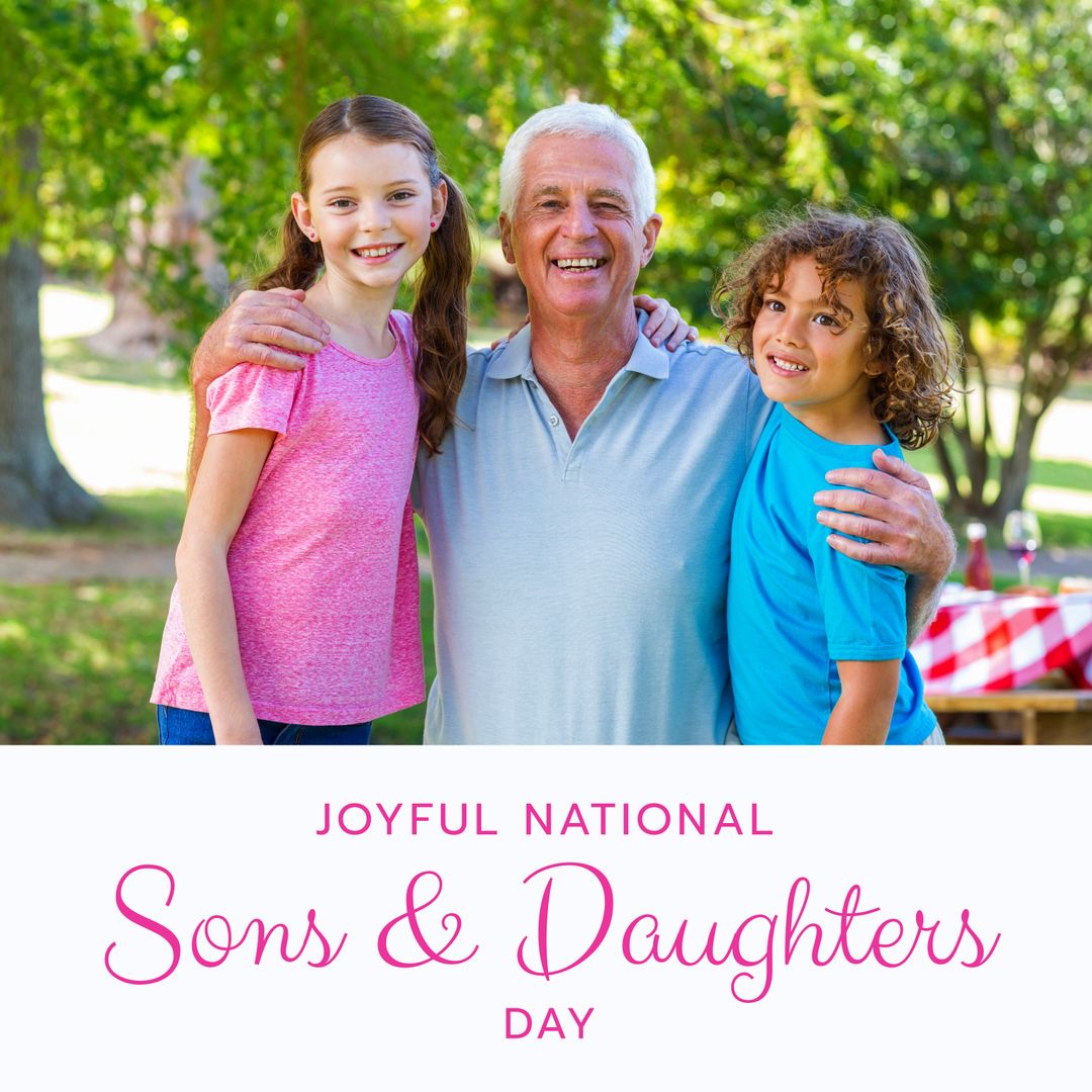 Happy Grandfather Celebrates Sons and Daughters Day with Grandchildren