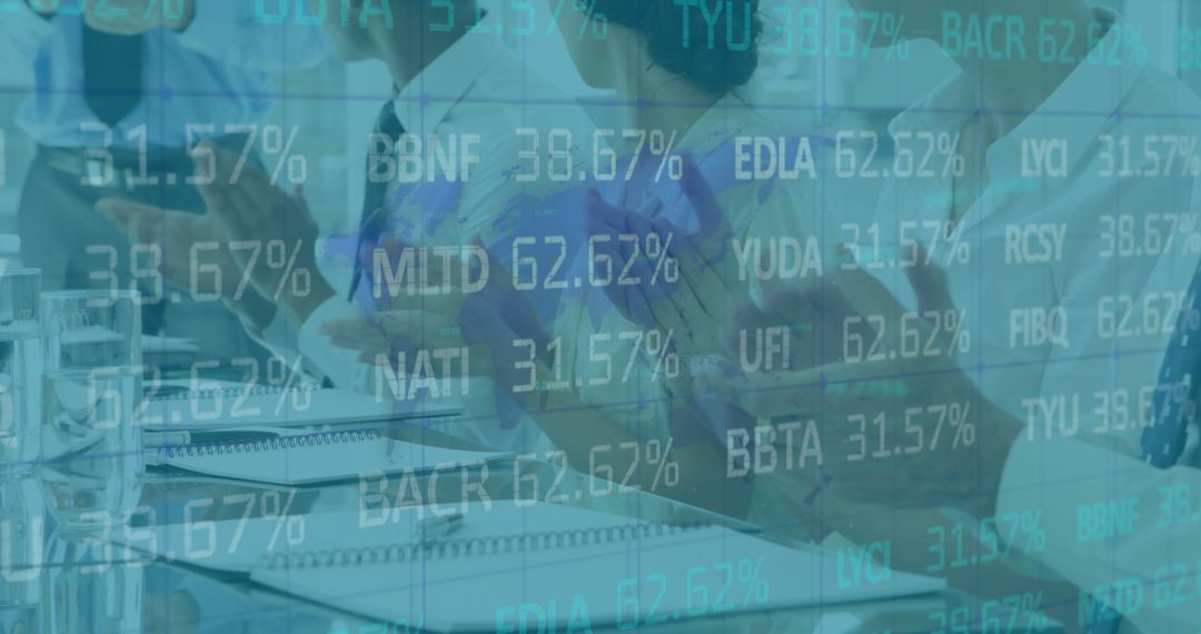 Business Meeting with Financial Data Overlay Display