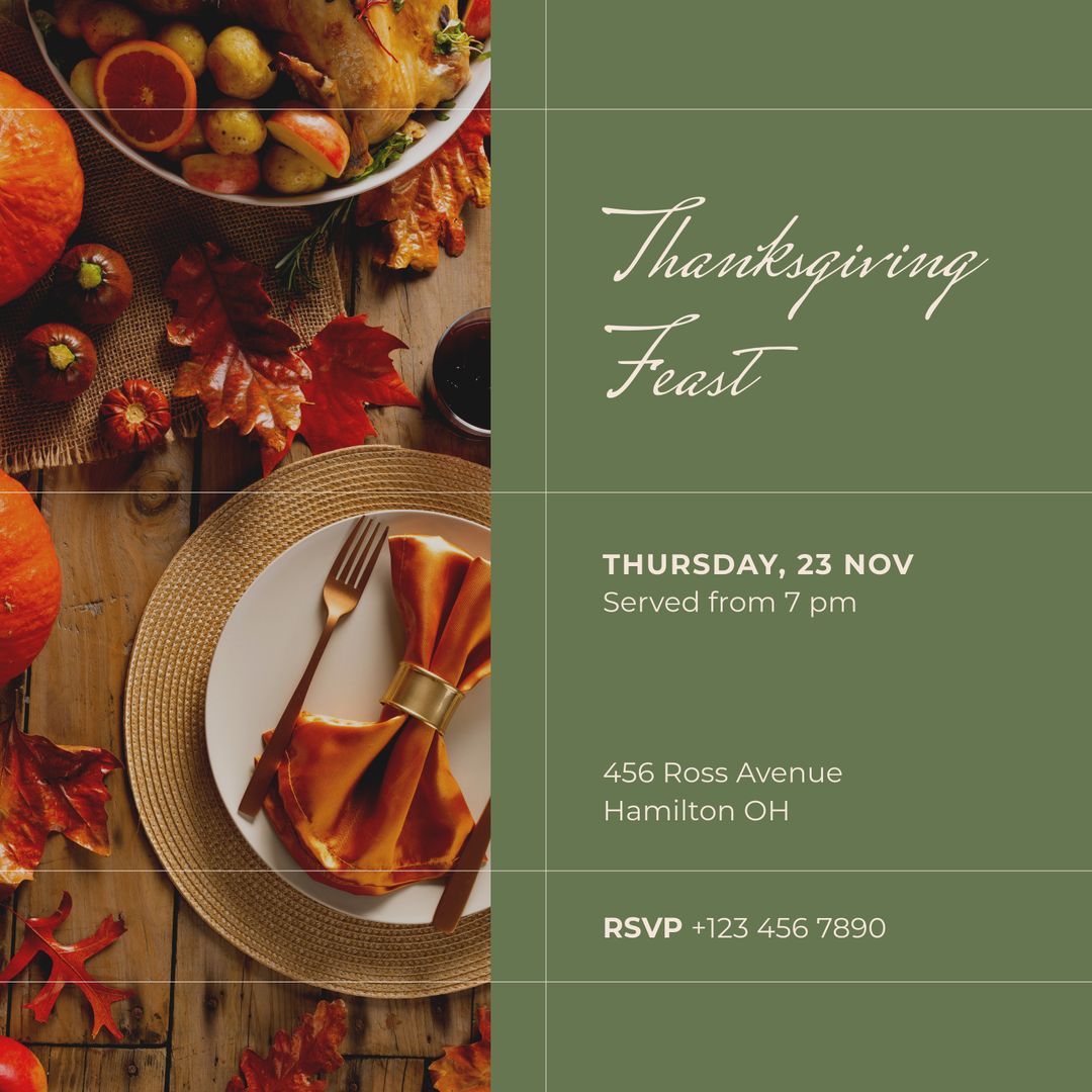 Inviting Thanksgiving Celebration Announcement with Dinner Setting