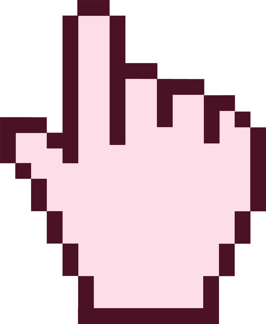 Pixel-Art Hand Cursor Icon on Transparent Background