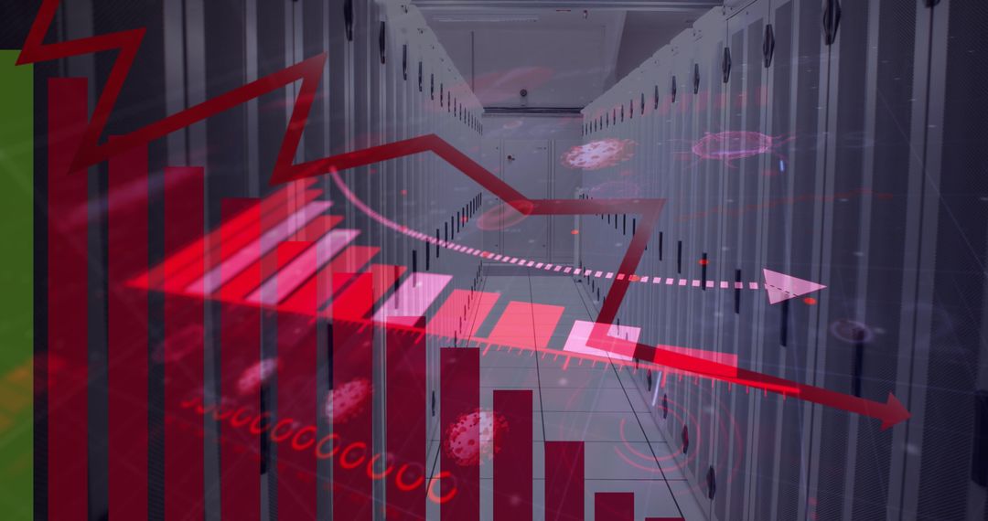 Digital Financial Data Overlay on Server Room Background