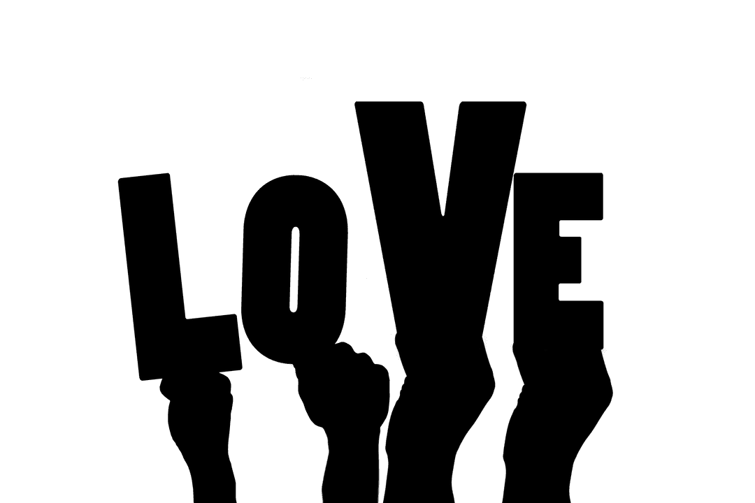 Hands Forming Word Love with Letters on Transparent Background