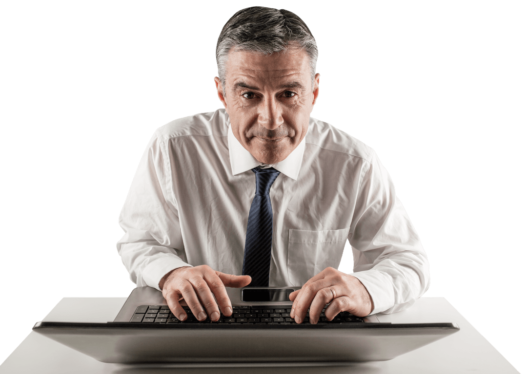 Mature Businessman Transparently Working on Laptop