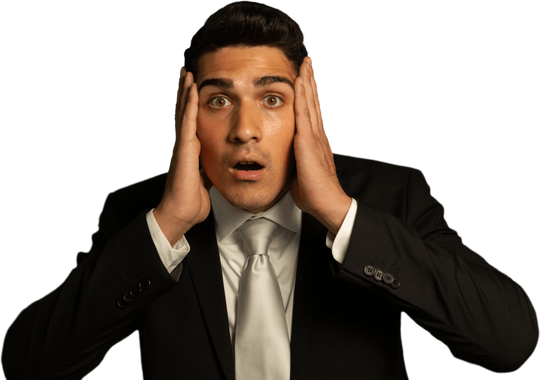 Surprised Caucasian Businessman on Transparent Background