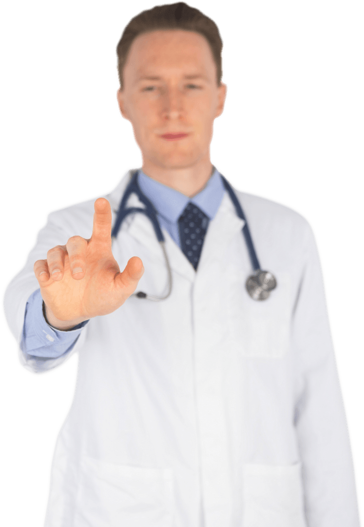Transparent Focused Male Doctor Interacting with Virtual Interface