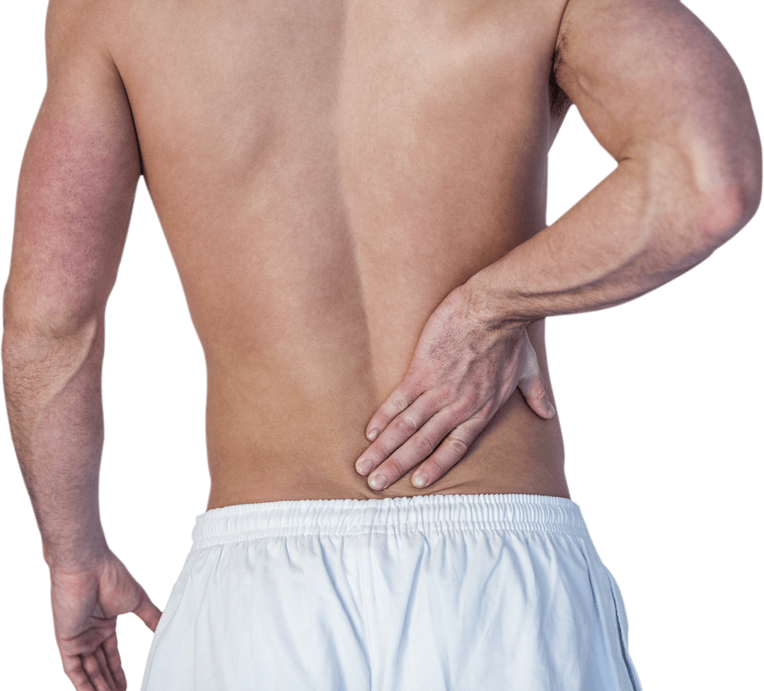 Transparent Midsection of Man Holding Back in Pain