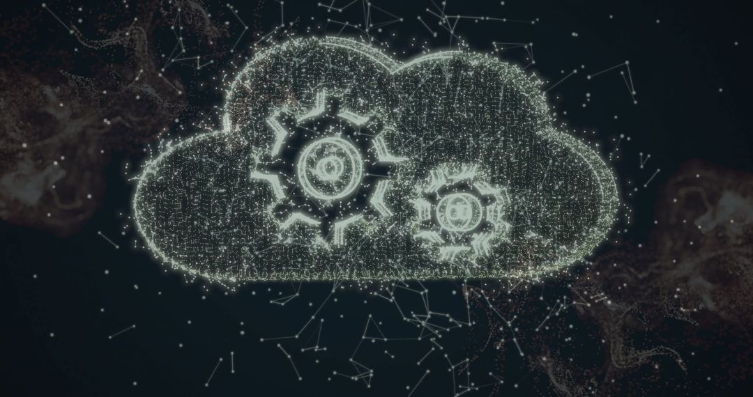 Glowing Cloud Icon with Gears Representing Digital Network