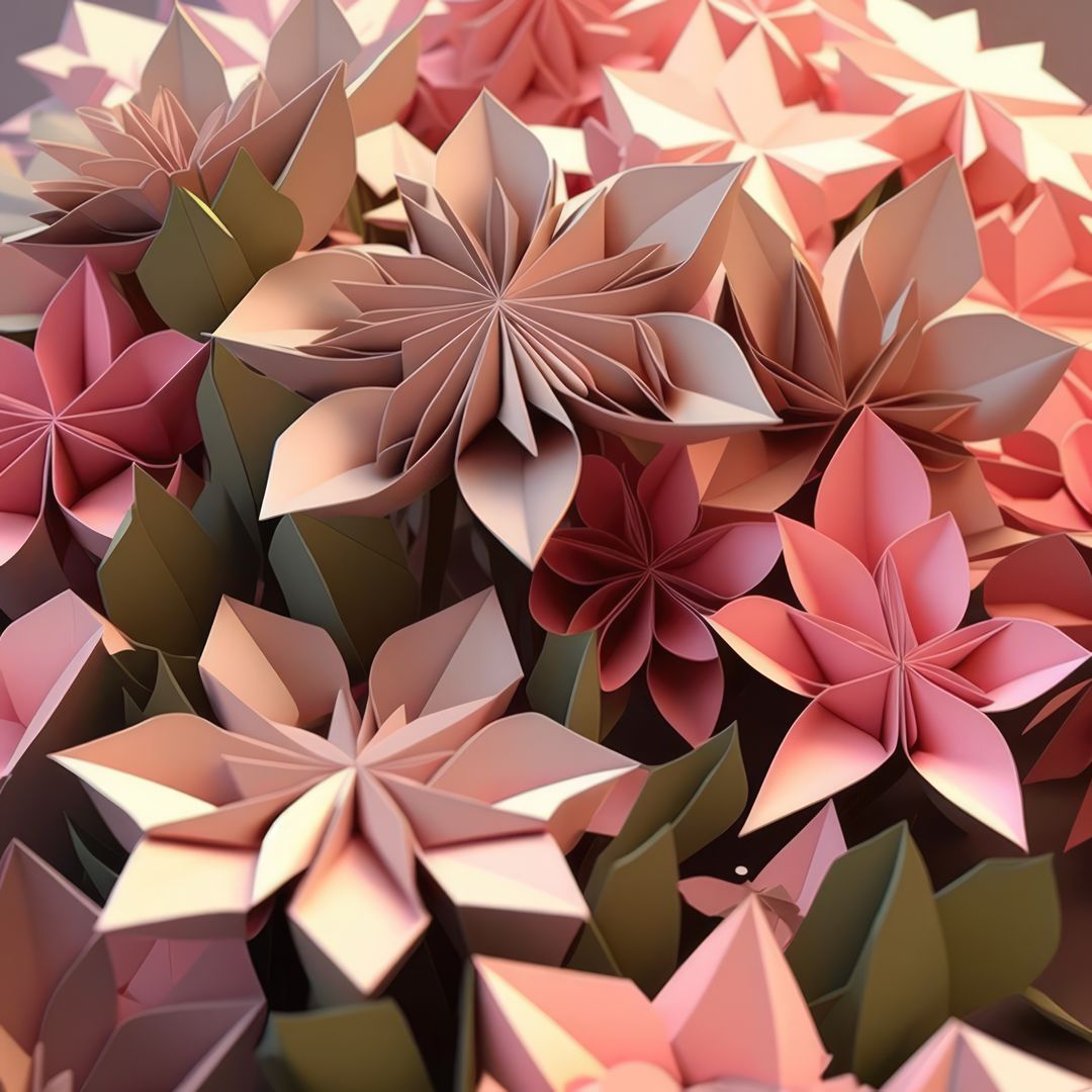 Image of pink origami paper flowers on gray background, created using generative ai technology - Free Images, Stock Photos and Pictures on Pikwizard.com