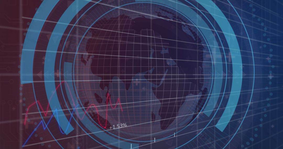 Business Cybersecurity Hologram with Globe and Charts
