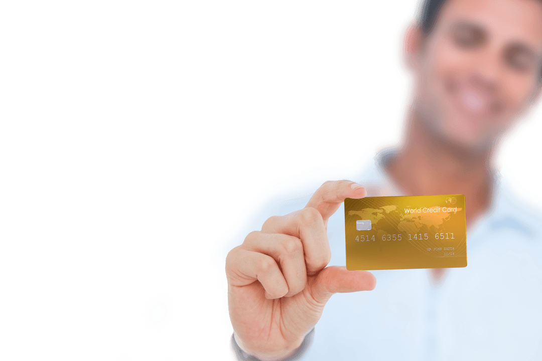 Caucasian Man Holding Credit Card on Transparent Background