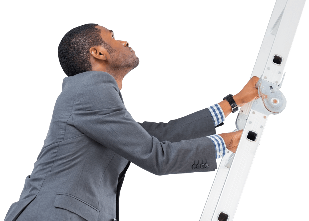 Transparent Businessman Climbing Ladder Determined Success