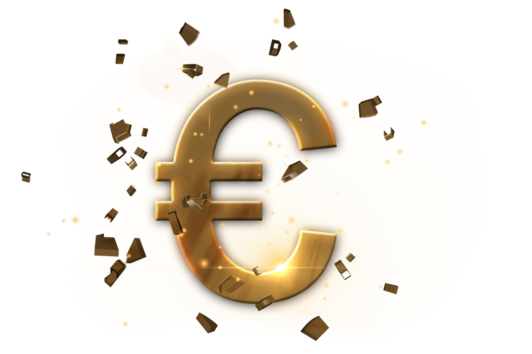 Exploding Euro Sign with Shattering Effects on Transparent Background