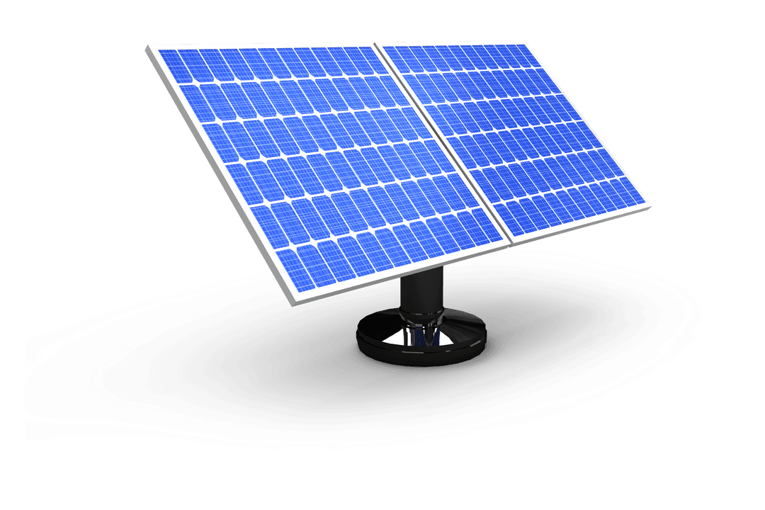 3D Transparent Solar Panel in Black Stand on Clear Background