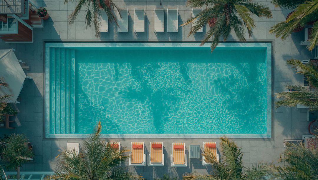 Aerial View of Turquoise Pool with Luxury Lounge Chairs