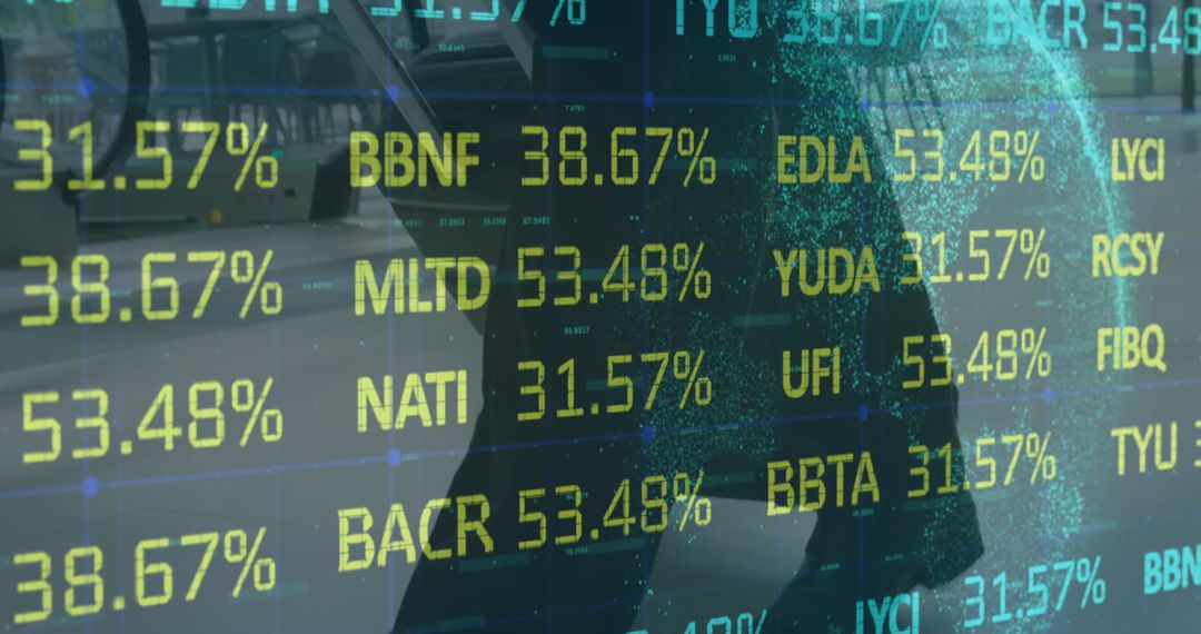 Overlay of Financial Data on Business People Discussing Strategies