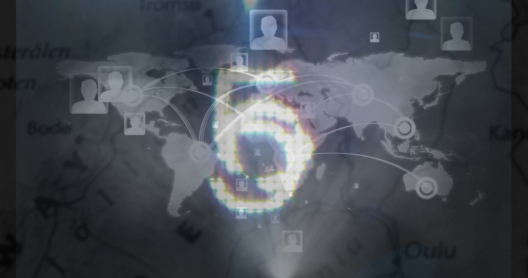 Digital countdown with world map and network connections