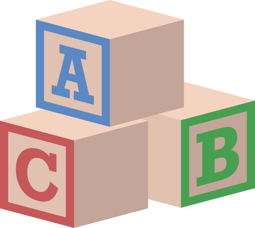 Colorful ABC Toy Blocks on Transparent Background